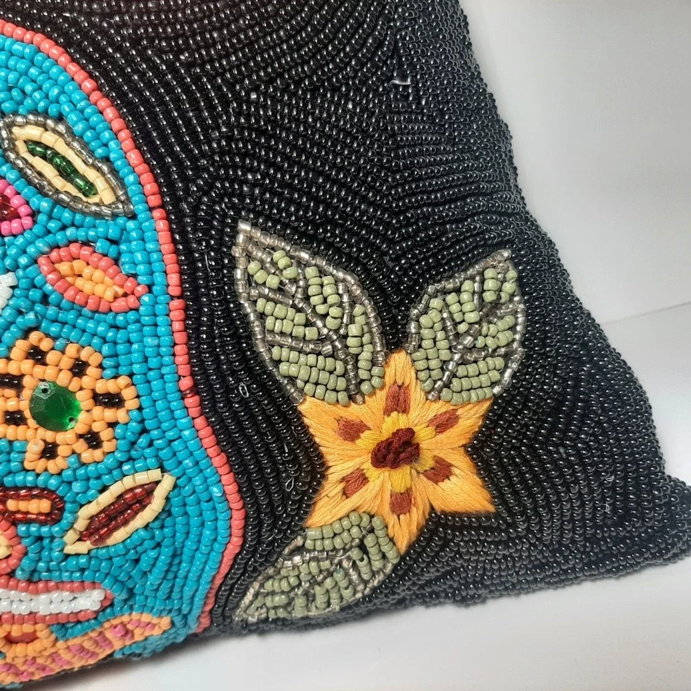 PIER 1 Beaded Sugar Skull DAY OF THE DEAD Halloween VIBRANT Colors Pillow 13x13